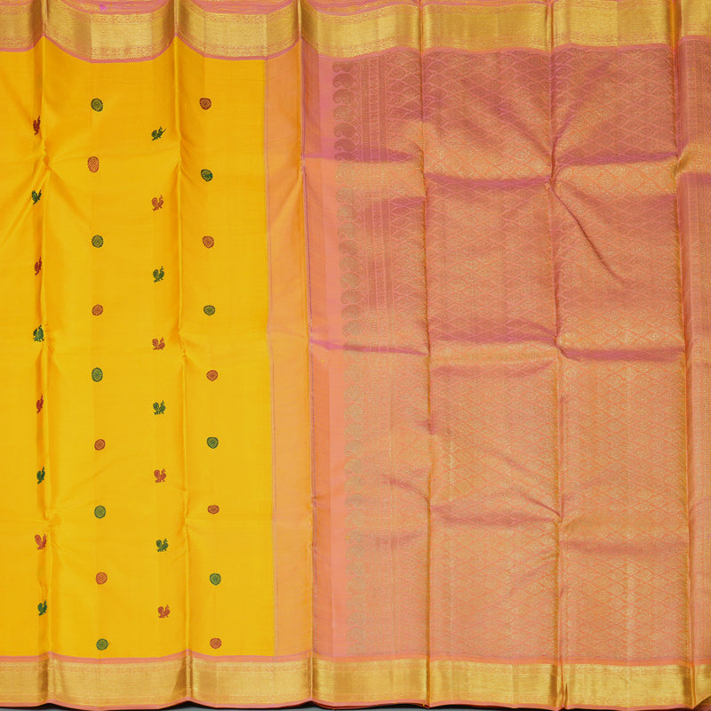 Hayagrivas Handloom Yellow Kanjivaram Silk Saree with Onion Pink Border KBF284E4-2