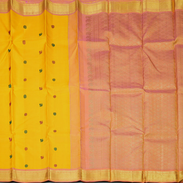 Hayagrivas Handloom Yellow Kanjivaram Silk Saree with Onion Pink Border KBF284E4-2