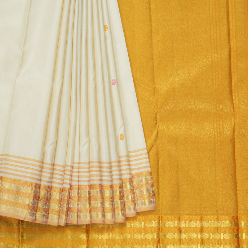 Hayagrivas Handloom Cream Kanjivaram Silk Saree with Ganga Jamuna Border KBF284E5-1