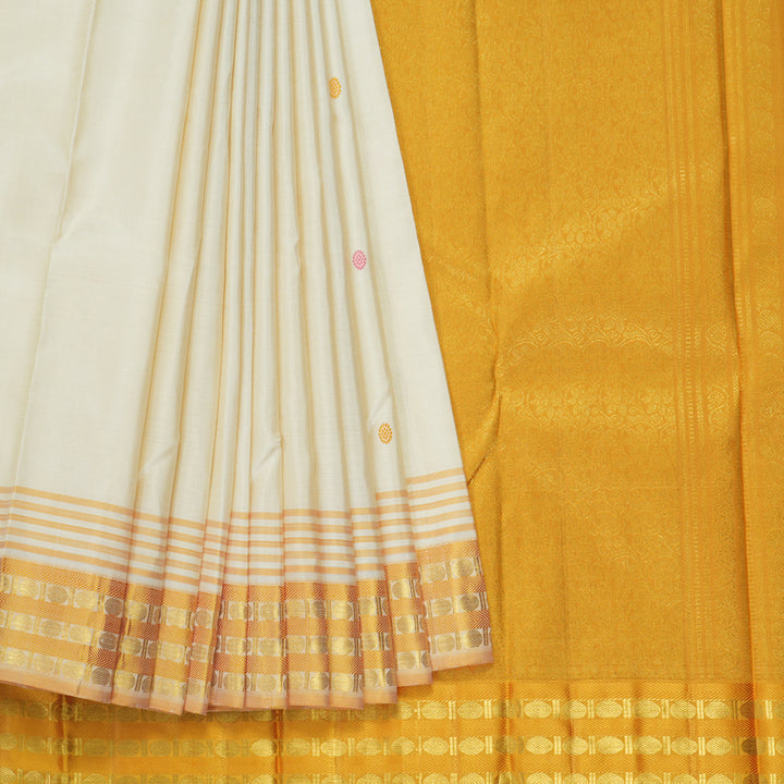 Hayagrivas Handloom Cream Kanjivaram Silk Saree with Ganga Jamuna Border KBF284E5-1