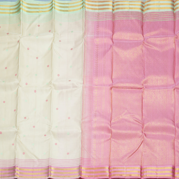 Hayagrivas Handloom Half-White Kanjivaram Silk Saree with Ganga Jamuna Border KBF284E5-2