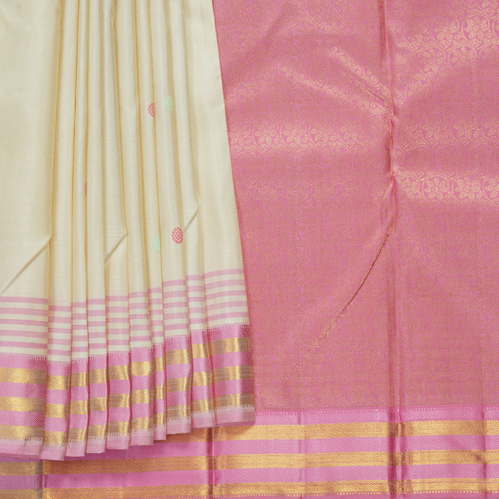 Hayagrivas Handloom Half-White Kanjivaram Silk Saree with Ganga Jamuna Border KBF284E5-2