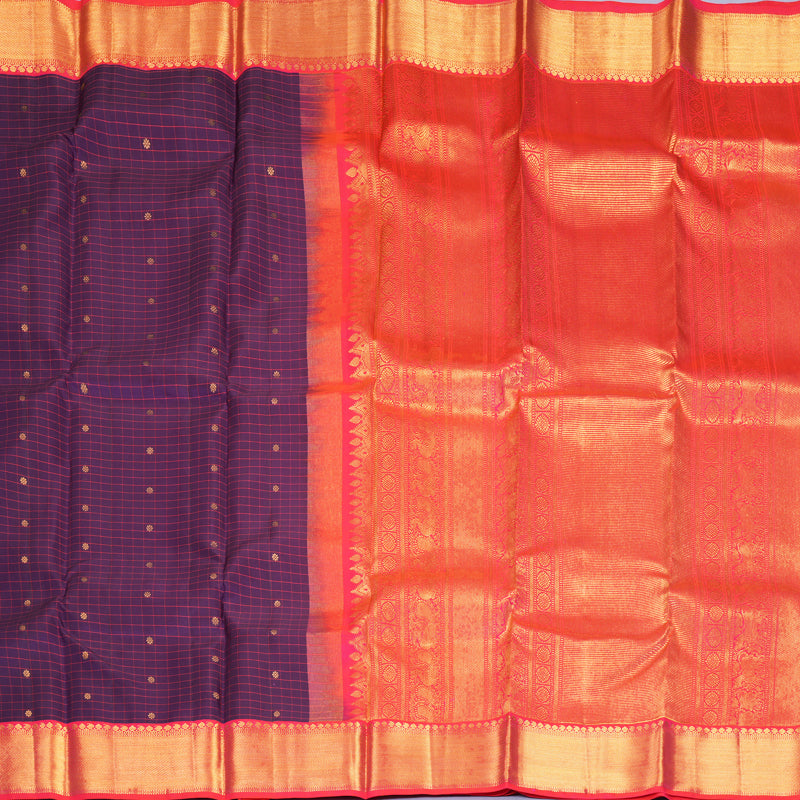 Hayagrivas Handloom Purple Kanjivaram Silk Saree with Orangish-Pink Border KBF285E11-3
