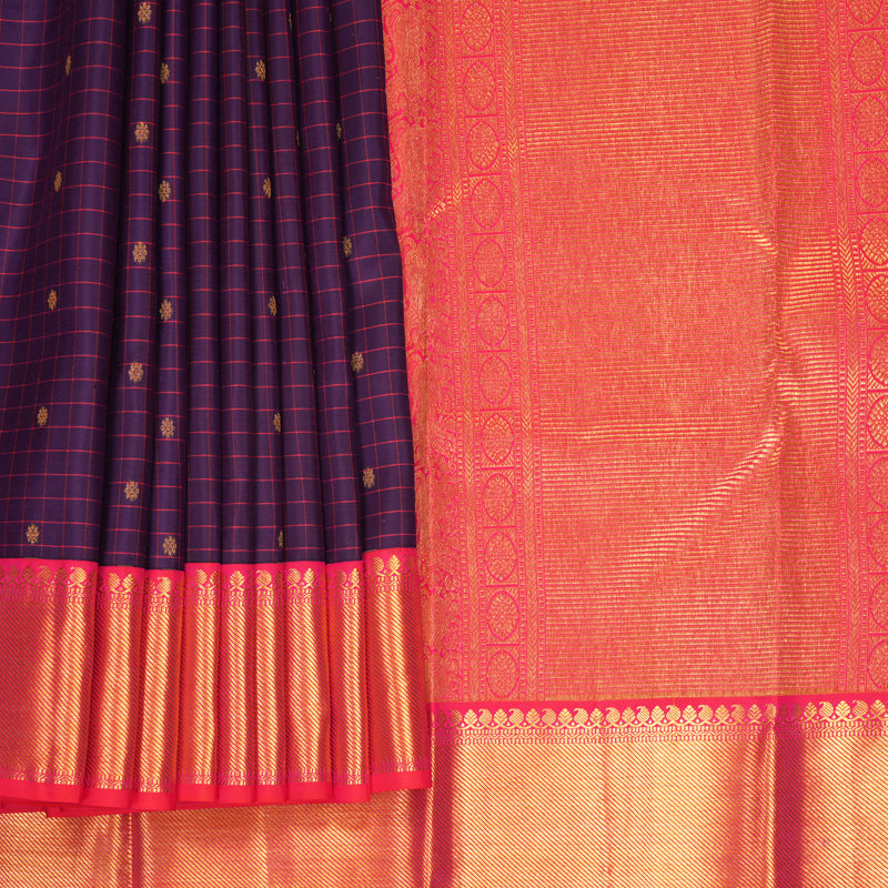 Hayagrivas Handloom Purple Kanjivaram Silk Saree with Orangish-Pink Border KBF285E11-3