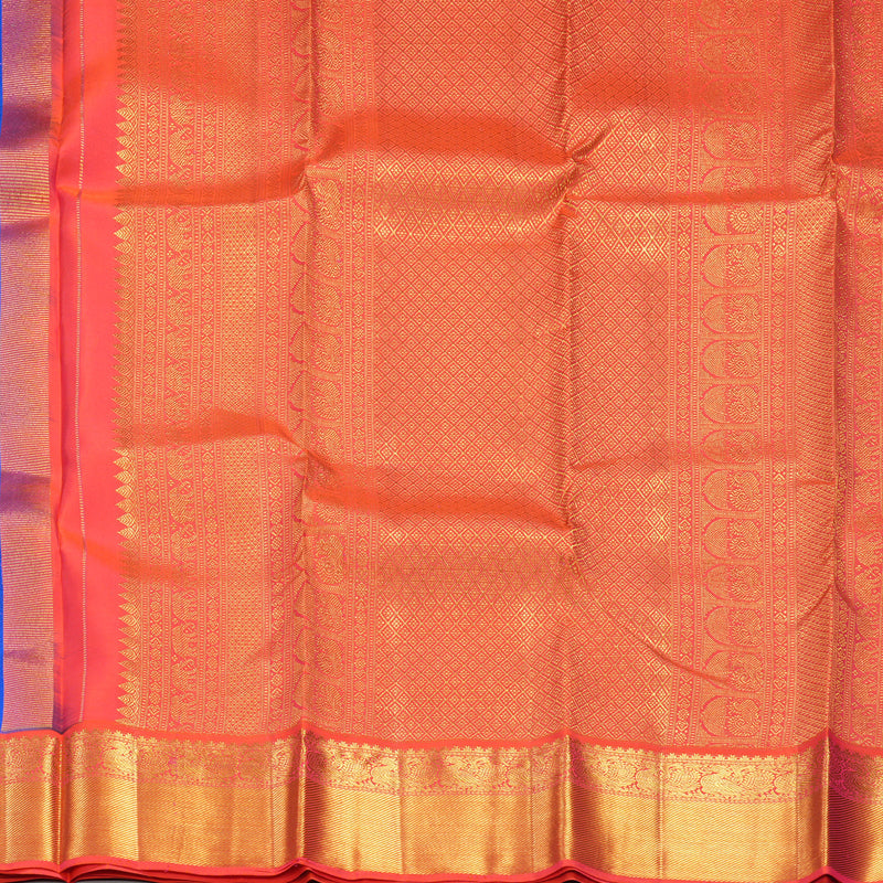 Hayagrivas Handloom MS Blue Kanjivaram Silk Saree with Orangish-Pink Border KBF285E11-5