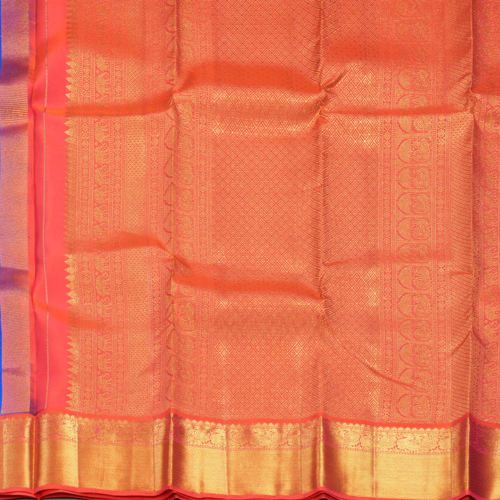 Hayagrivas Handloom MS Blue Kanjivaram Silk Saree with Orangish-Pink Border KBF285E11-5