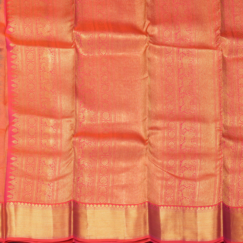 Hayagrivas Handloom Bottle Green Kanjivaram Silk Saree with Orangish-Pink Border KBF285E11-7