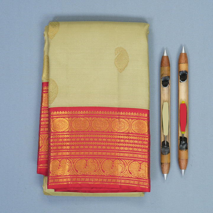 Hayagrivas Handloom Mild Sage Green Kanjivaram Silk Saree with Reddish-Pink Border KBF285E12-8