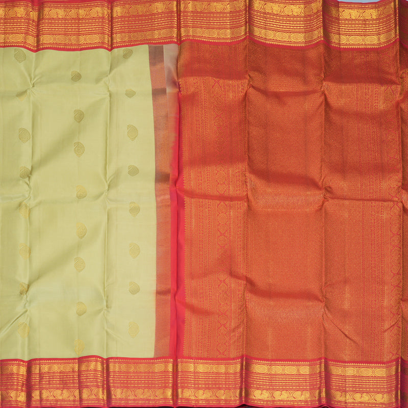 Hayagrivas Handloom Mild Sage Green Kanjivaram Silk Saree with Reddish-Pink Border KBF285E12-8