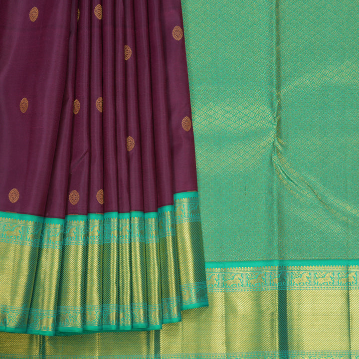 Hayagrivas Handloom Wine Purple Kanjivaram Silk Saree with Ganga Jamuna Border KBF285E12-9