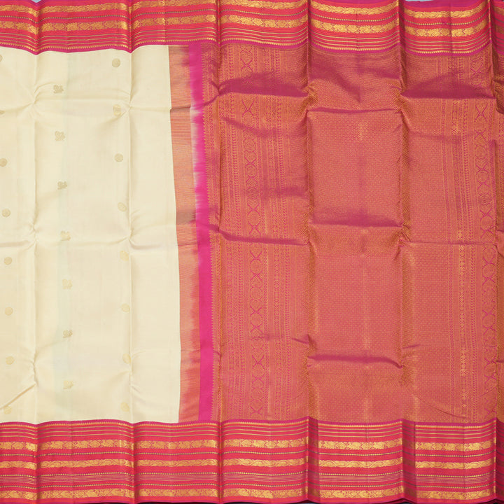 Hayagrivas Handloom Half-White Kanjivaram Silk Saree with Pink Border KBF285E14-2