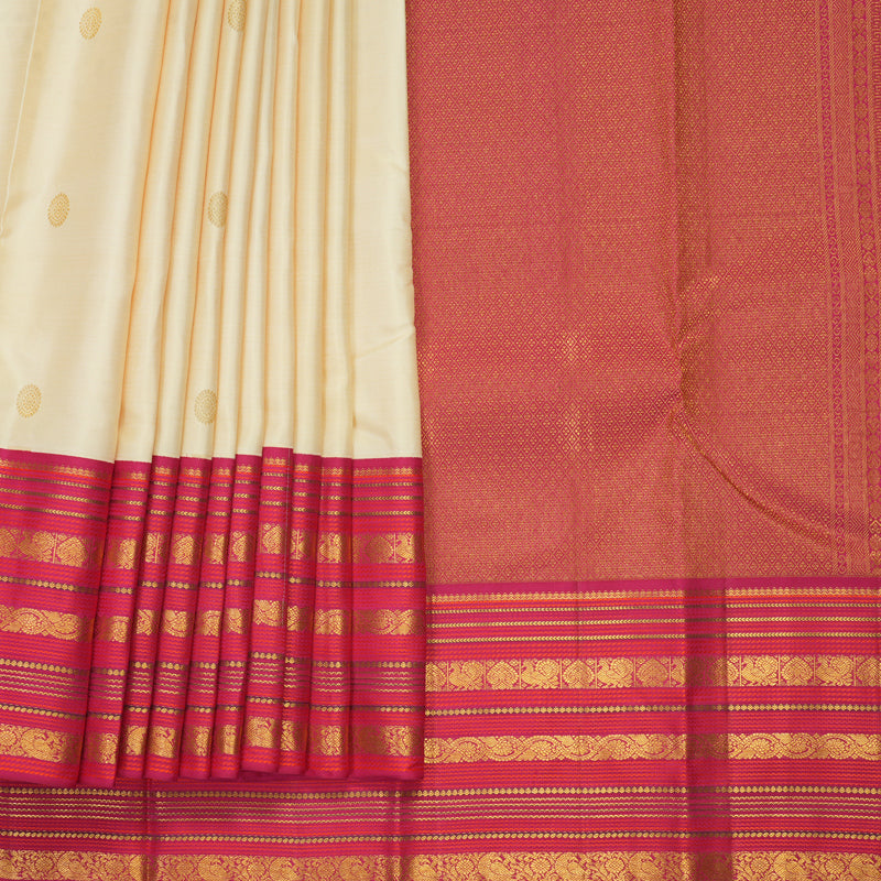 Hayagrivas Handloom Half-White Kanjivaram Silk Saree with Pink Border KBF285E14-2