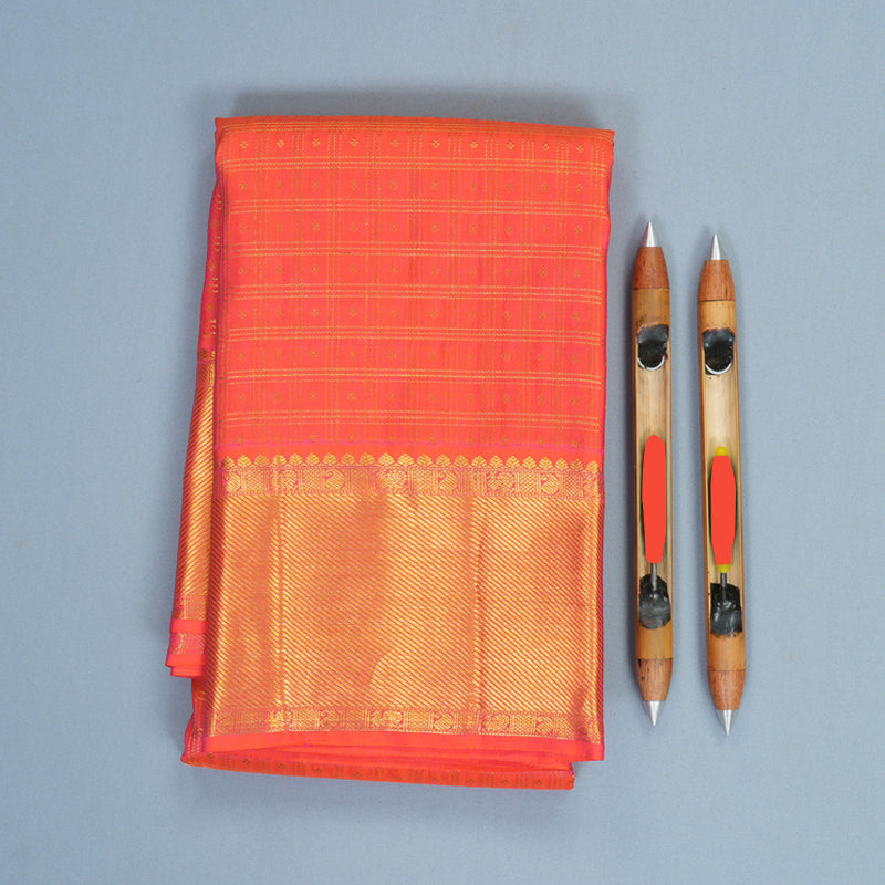 Hayagrivas Handloom Orangish-Pink Kanjivaram Silk Saree KBF285E15-4
