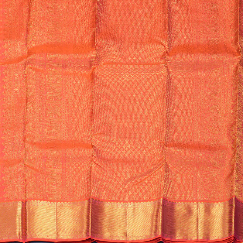 Hayagrivas Handloom Orangish-Pink Kanjivaram Silk Saree KBF285E15-4