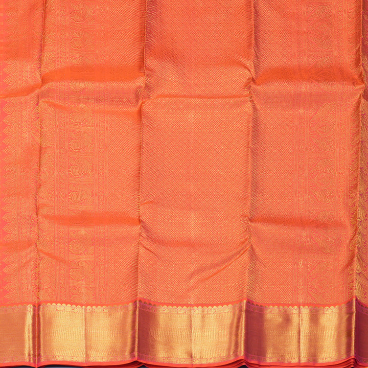 Hayagrivas Handloom Orangish-Pink Kanjivaram Silk Saree KBF285E15-4