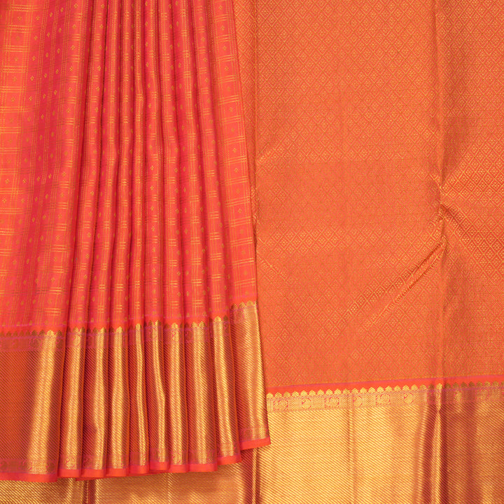 Hayagrivas Handloom Orangish-Pink Kanjivaram Silk Saree KBF285E15-4