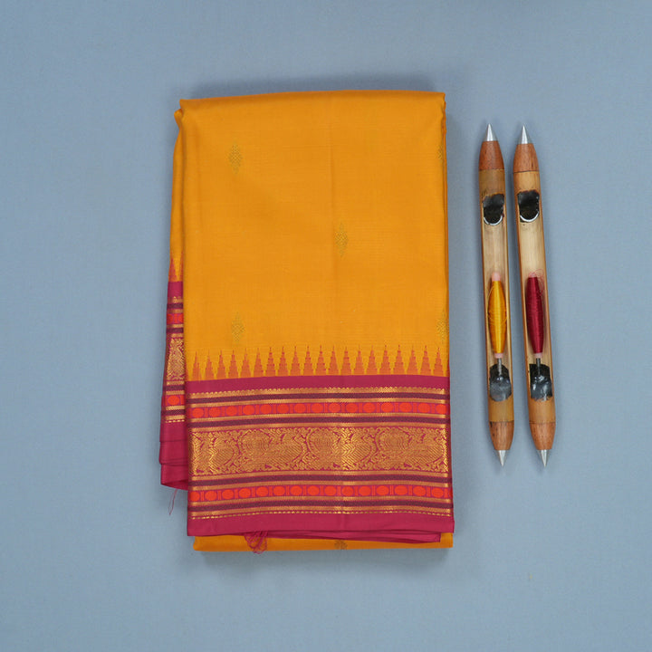 Hayagrivas Handloom Turmeric Yellow Kanjivaram Silk Saree with Pink Border KBF285E8-5