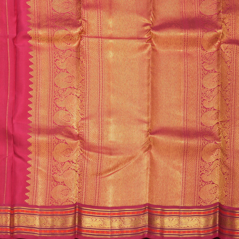 Hayagrivas Handloom Turmeric Yellow Kanjivaram Silk Saree with Pink Border KBF285E8-5