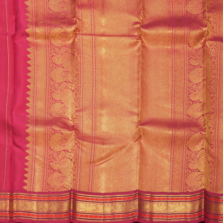 Hayagrivas Handloom Turmeric Yellow Kanjivaram Silk Saree with Pink Border KBF285E8-5