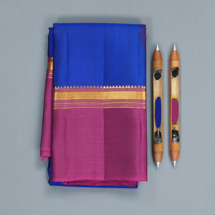 Hayagrivas Handloom Royal Blue Kanjivaram Silk Saree with Purple Border KBF286E1-1