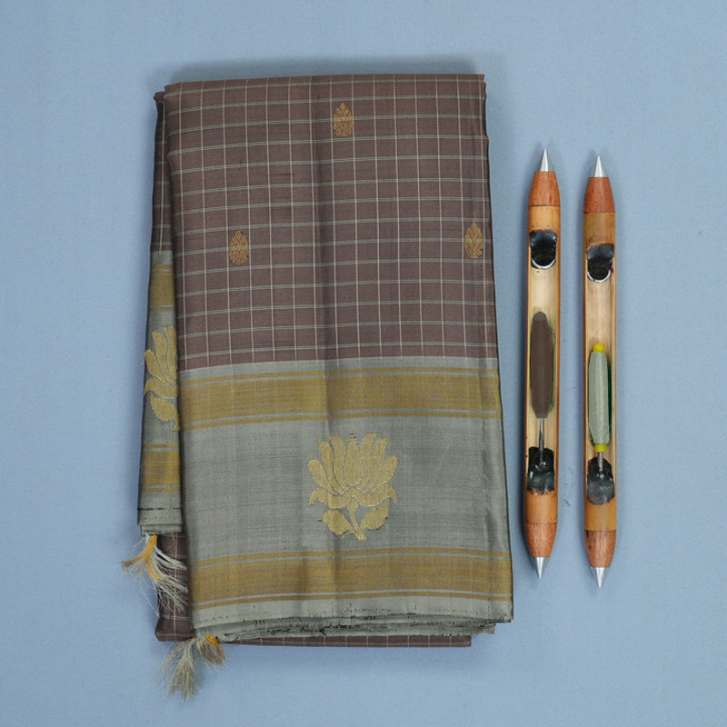 Hayagrivas Handloom Brown Kanjivaram Silk Saree with Cement Grey Border KBF286E10-5