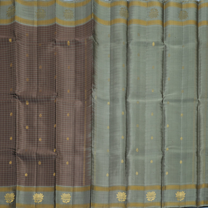 Hayagrivas Handloom Brown Kanjivaram Silk Saree with Cement Grey Border KBF286E10-5