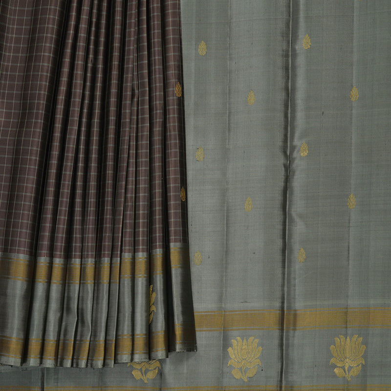 Hayagrivas Handloom Brown Kanjivaram Silk Saree with Cement Grey Border KBF286E10-5