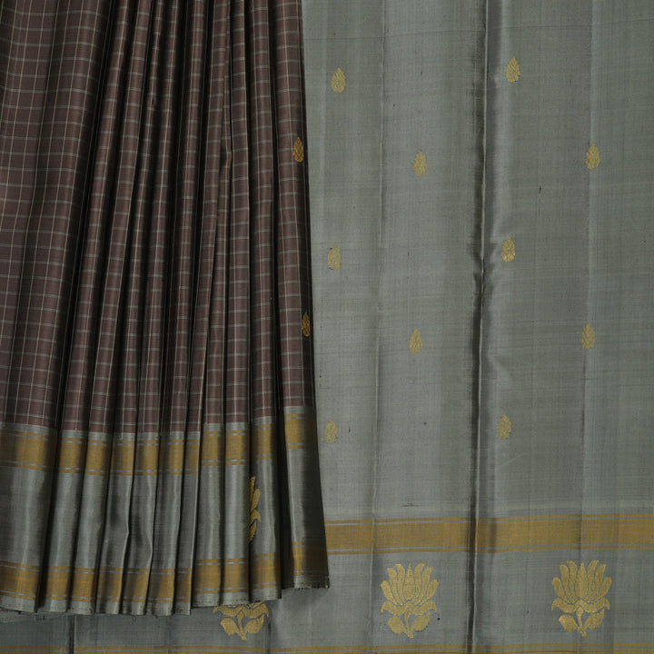 Hayagrivas Handloom Brown Kanjivaram Silk Saree with Cement Grey Border KBF286E10-5