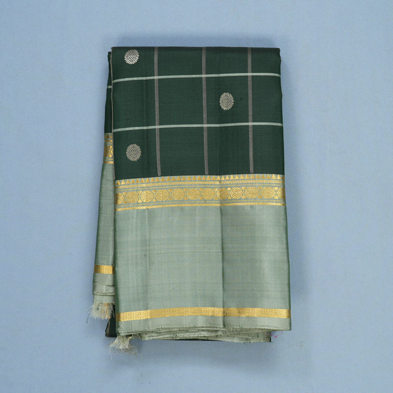 Hayagrivas Handloom Bottle Green Kanjivaram Silk Saree with Elaichi Green Border KBF286E12-1