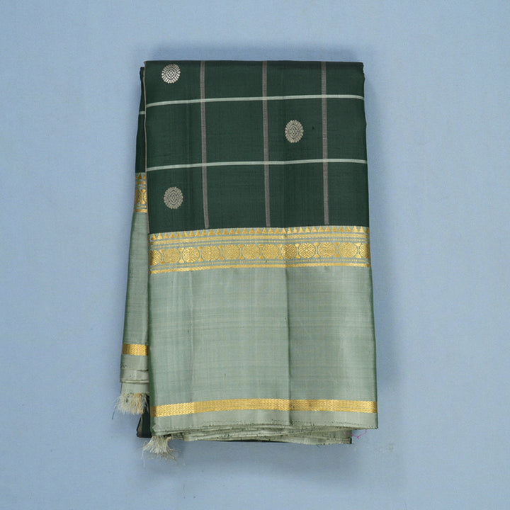 Hayagrivas Handloom Bottle Green Kanjivaram Silk Saree with Elaichi Green Border KBF286E12-1
