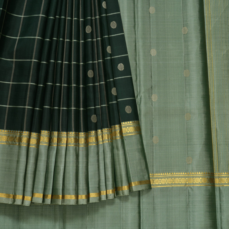 Hayagrivas Handloom Bottle Green Kanjivaram Silk Saree with Elaichi Green Border KBF286E12-1