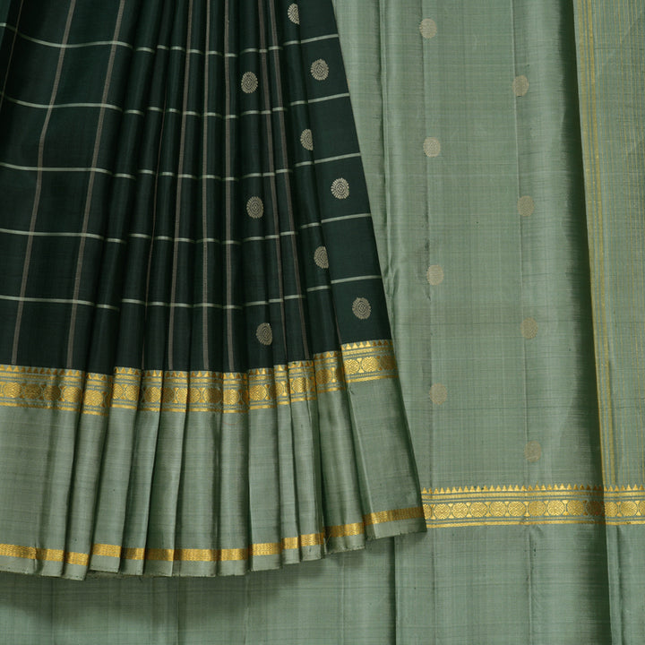 Hayagrivas Handloom Bottle Green Kanjivaram Silk Saree with Elaichi Green Border KBF286E12-1
