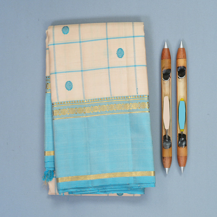 Hayagrivas Handloom Cream Kanjivaram Silk Saree with Sky Blue Border KBF286E12-4