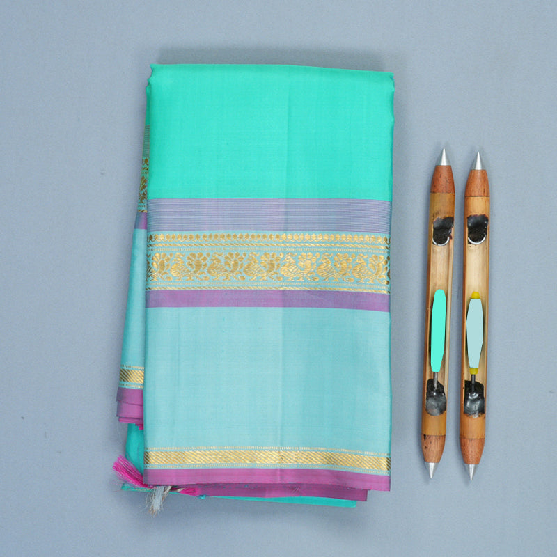 Hayagrivas Handloom Sea Green Kanjivaram Silk Saree with Powder Blue Border KBF286E2-1