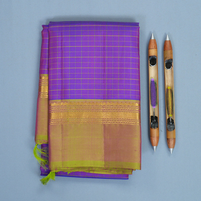 Hayagrivas Handloom Purple Kanjivaram Silk Saree with Manthalir Border KBF286E8-12