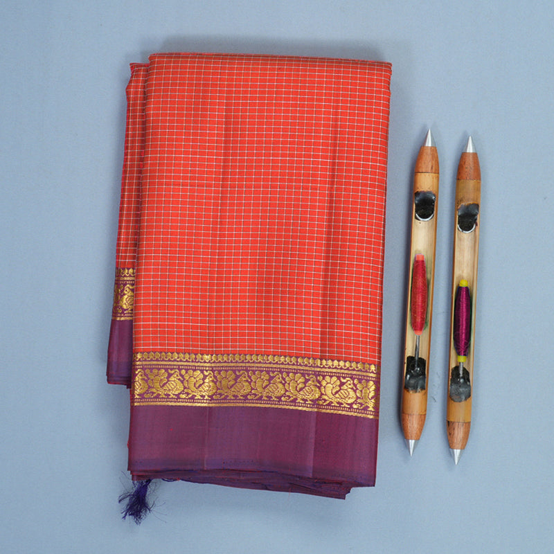 Hayagrivas Handloom Red Kanjivaram Silk Saree with Purple Border KBF286E8-3