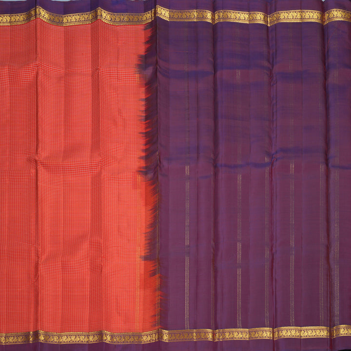 Hayagrivas Handloom Red Kanjivaram Silk Saree with Purple Border KBF286E8-3