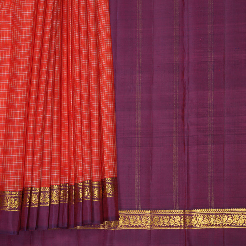 Hayagrivas Handloom Red Kanjivaram Silk Saree with Purple Border KBF286E8-3