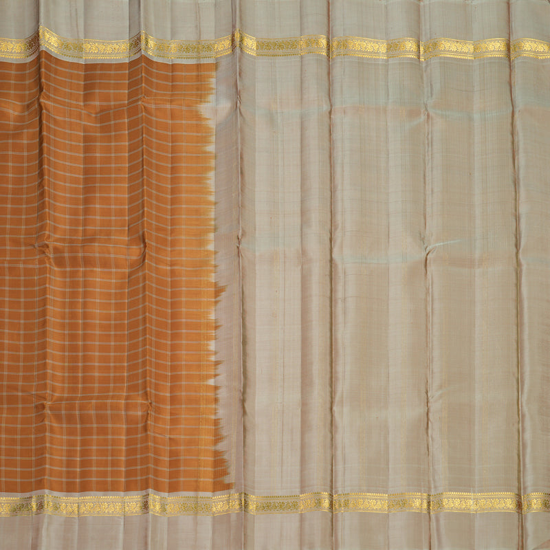 Hayagrivas Handloom Mustard Kanjivaram Silk Saree with Greige Border KBF286E8-9