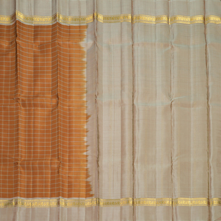 Hayagrivas Handloom Mustard Kanjivaram Silk Saree with Greige Border KBF286E8-9