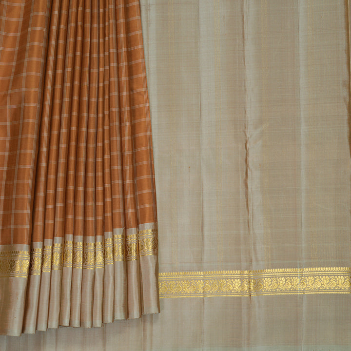 Hayagrivas Handloom Mustard Kanjivaram Silk Saree with Greige Border KBF286E8-9