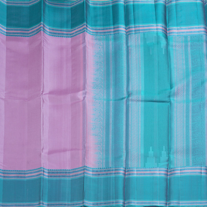 Hayagrivas Handloom Lavender Kanjivaram Silk Saree with Sea Blue Border KBF287E10-2