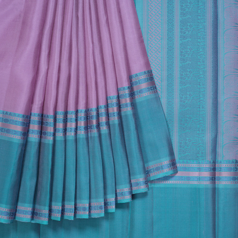 Hayagrivas Handloom Lavender Kanjivaram Silk Saree with Sea Blue Border KBF287E10-2