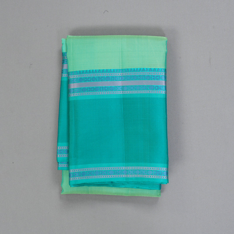 Hayagrivas Handloom Pastel Green Kanjivaram Silk Saree with Bright Teal Border KBF287E10-3