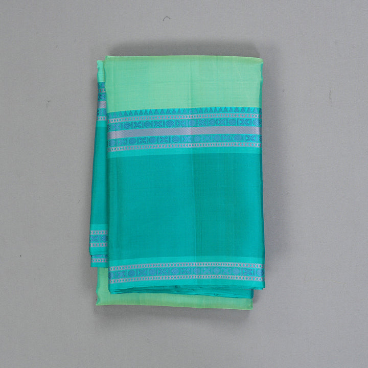 Hayagrivas Handloom Pastel Green Kanjivaram Silk Saree with Bright Teal Border KBF287E10-3