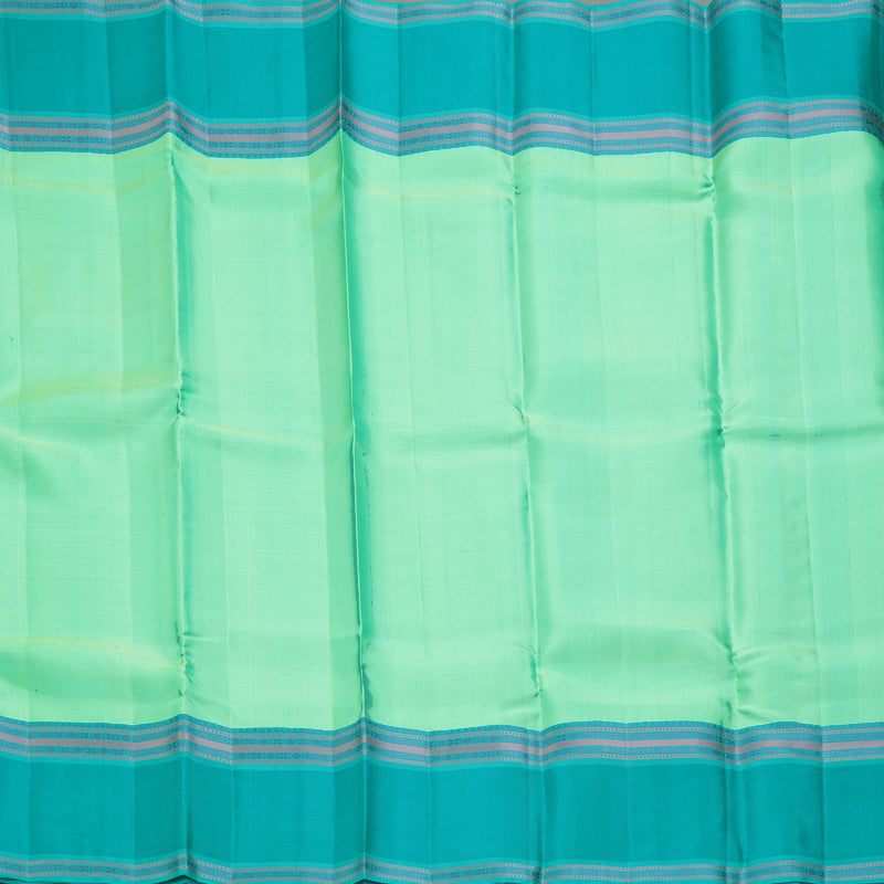 Hayagrivas Handloom Pastel Green Kanjivaram Silk Saree with Bright Teal Border KBF287E10-3
