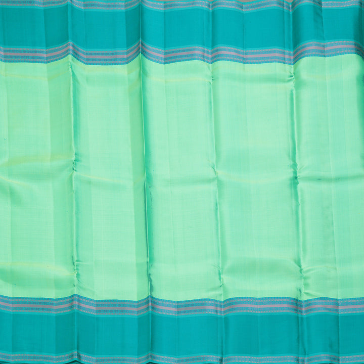 Hayagrivas Handloom Pastel Green Kanjivaram Silk Saree with Bright Teal Border KBF287E10-3