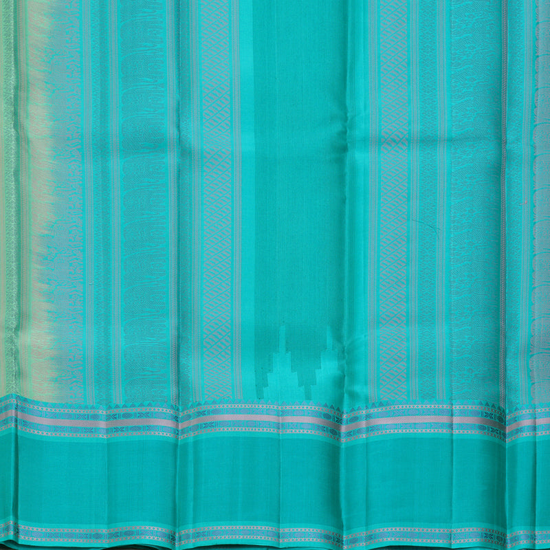 Hayagrivas Handloom Pastel Green Kanjivaram Silk Saree with Bright Teal Border KBF287E10-3