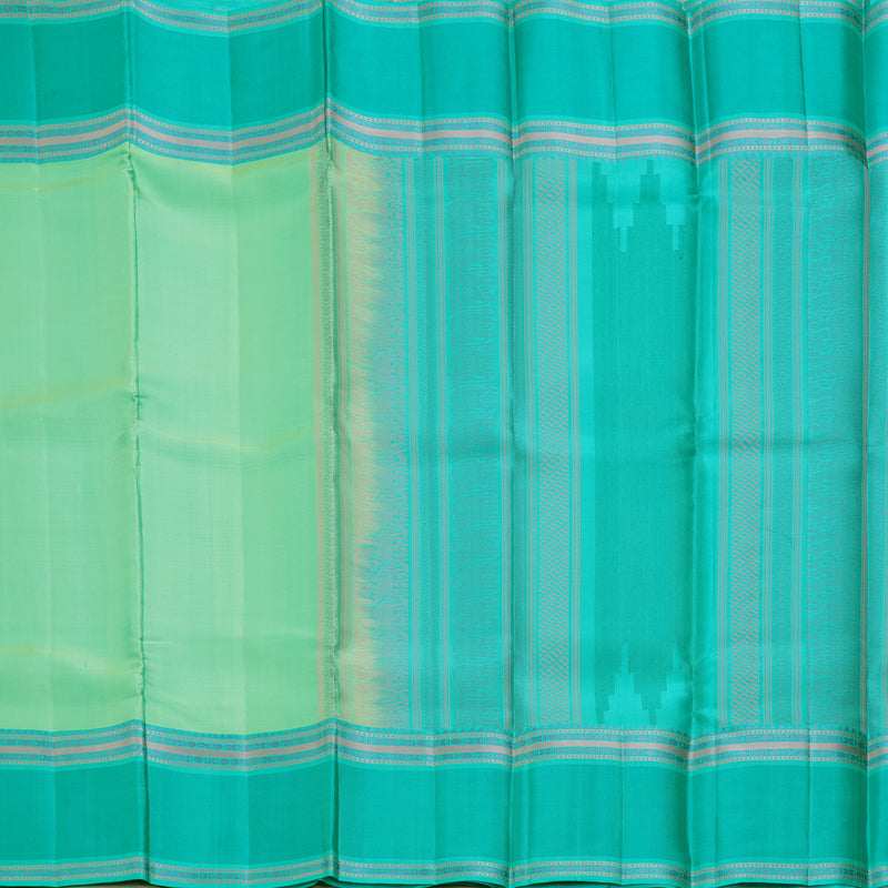 Hayagrivas Handloom Pastel Green Kanjivaram Silk Saree with Bright Teal Border KBF287E10-3