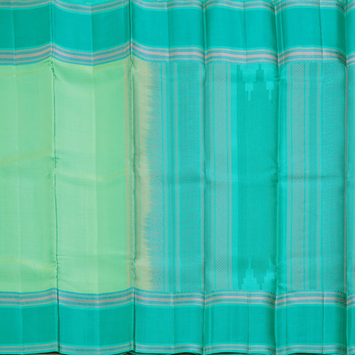 Hayagrivas Handloom Pastel Green Kanjivaram Silk Saree with Bright Teal Border KBF287E10-3